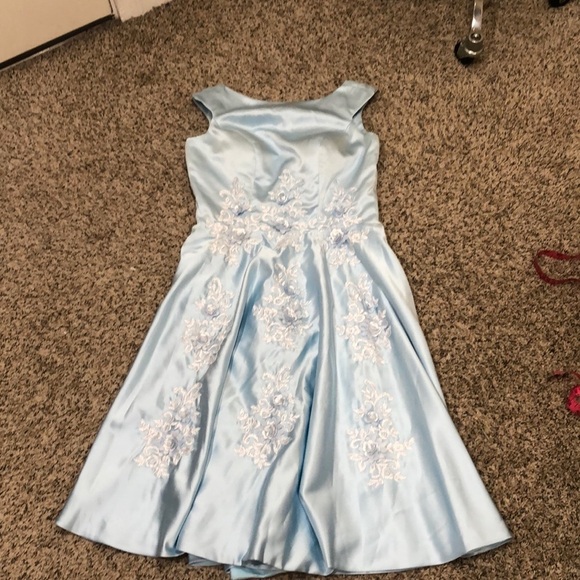 Vintage Dress Size XS Pastel Sky Blue Floral Lace Appliqué - Picture 2 of 6